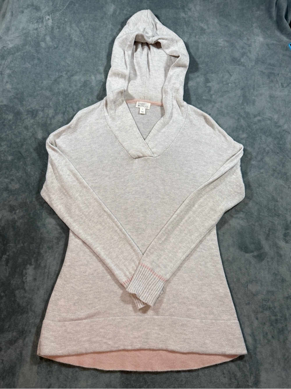 Market & Spruce Women’s Medium Hooded Knit Sweater Gray Pink Colorblock
